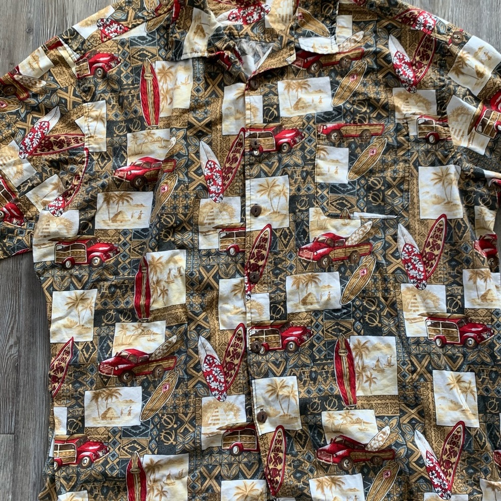 Reebesse Men's Hawaiian Shirt Woody Wagon Surf Board Size 3XL
